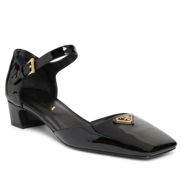 BNIB PRADA Modellerie Logo D'Orsay Square Toe Ankle Strap D'Orsay Pumps Heels - Picture 1 of 5